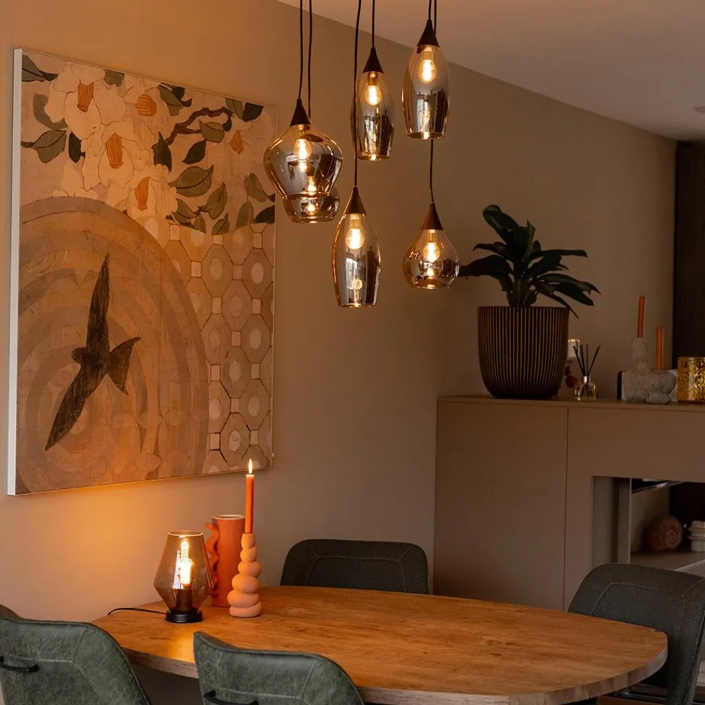 Straluma Hanglamp Cambio 6L zwart + smoke glas mix> Eettafellampen|Keukenverlichting