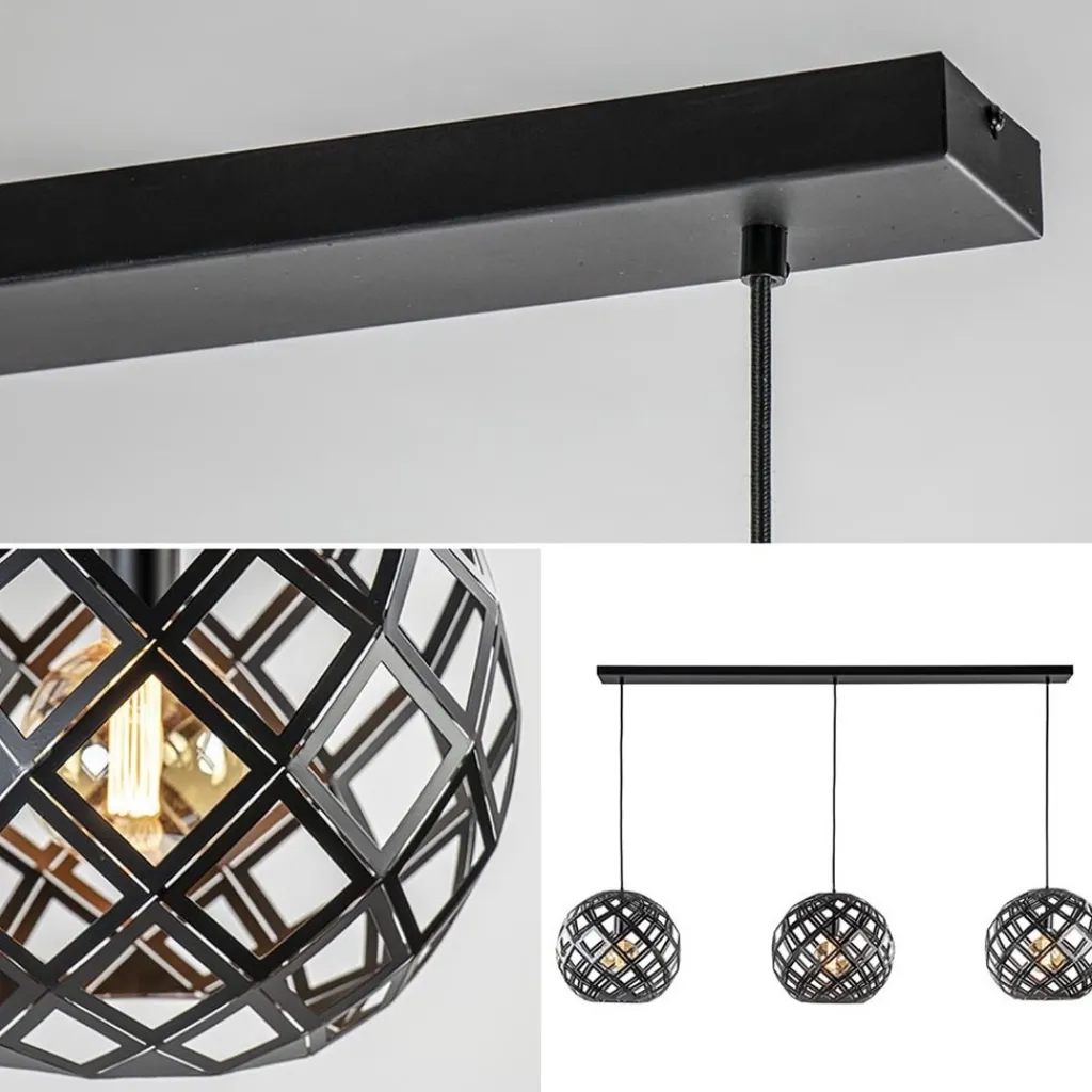 Straluma Hanglamp 3L balk bol zwart industrieel> Eettafellampen|Keukenverlichting