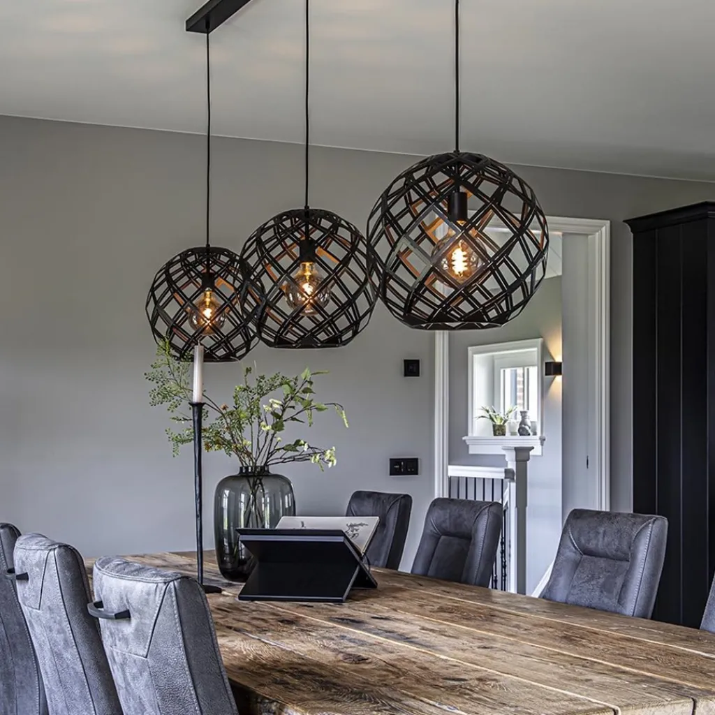 Straluma Hanglamp 3L balk bol zwart industrieel> Eettafellampen|Keukenverlichting