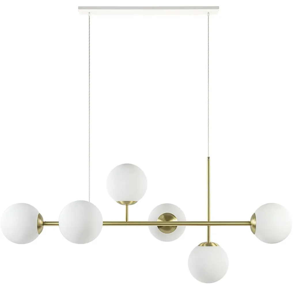 Straluma Hanglamp 6L brass met opaal bolglas> Eettafellampen|Keukenverlichting