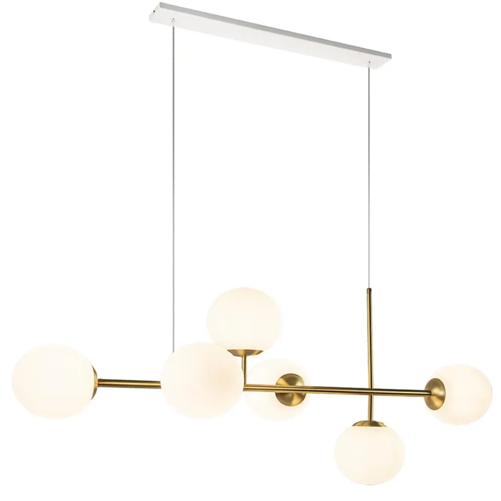 Straluma Hanglamp 6L brass met opaal bolglas> Eettafellampen|Keukenverlichting