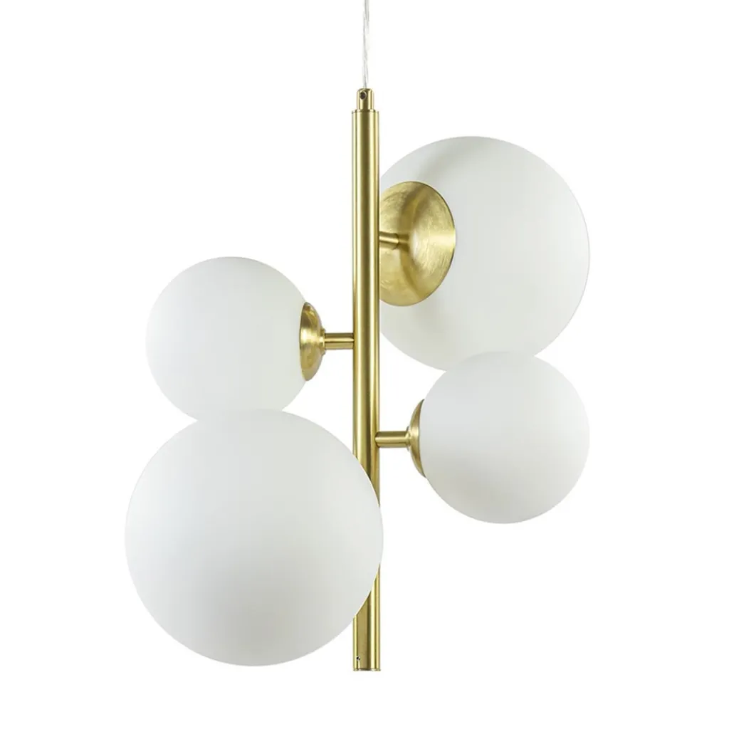 Straluma Hanglamp 4L brass met opaal bolglas> Keukenverlichting|Hanglampen