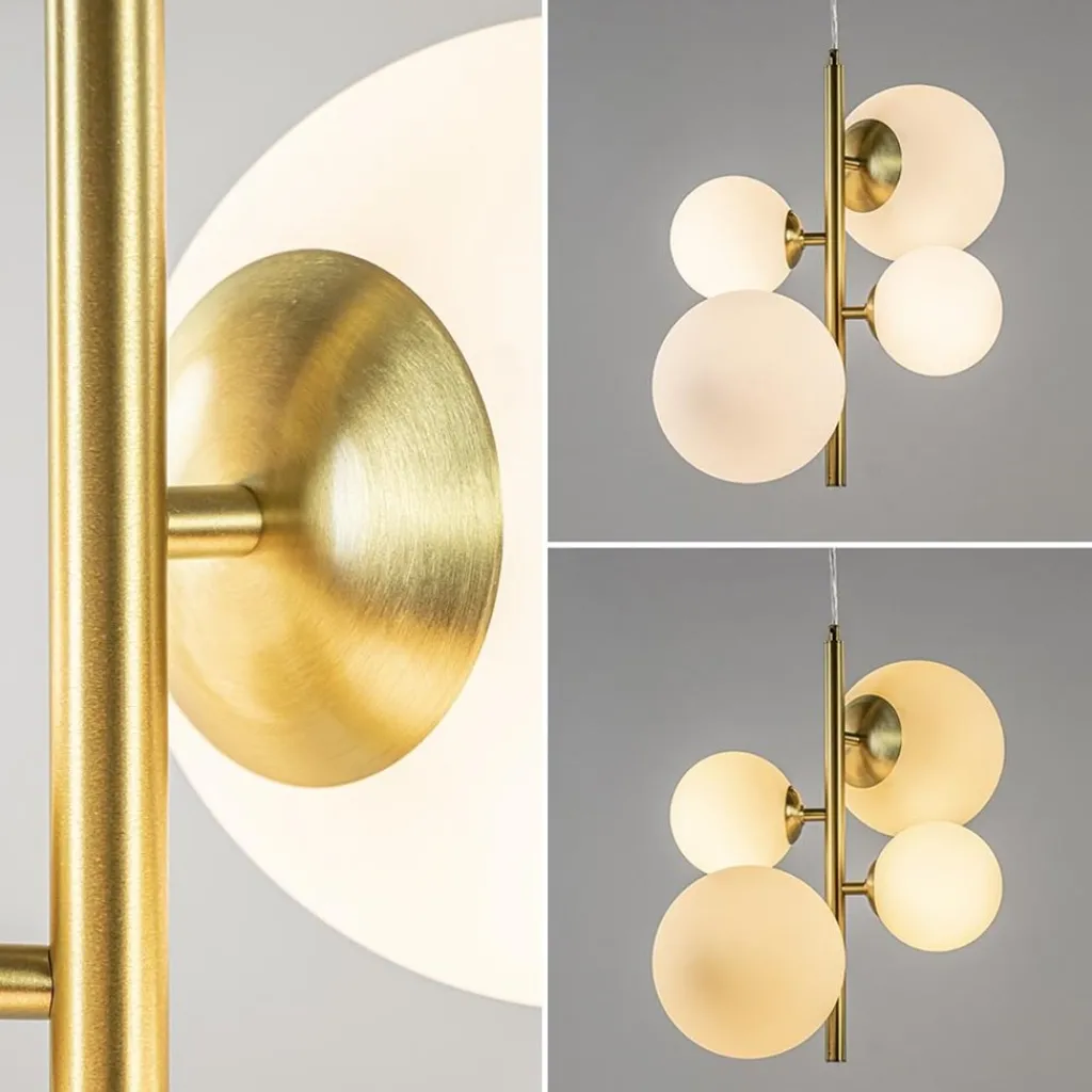 Straluma Hanglamp 4L brass met opaal bolglas> Keukenverlichting|Hanglampen