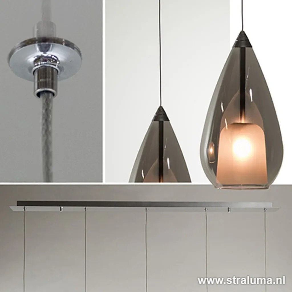 Straluma Hanglamp 5L druppel glas smoke> Eettafellampen|Decoratieve Verlichting