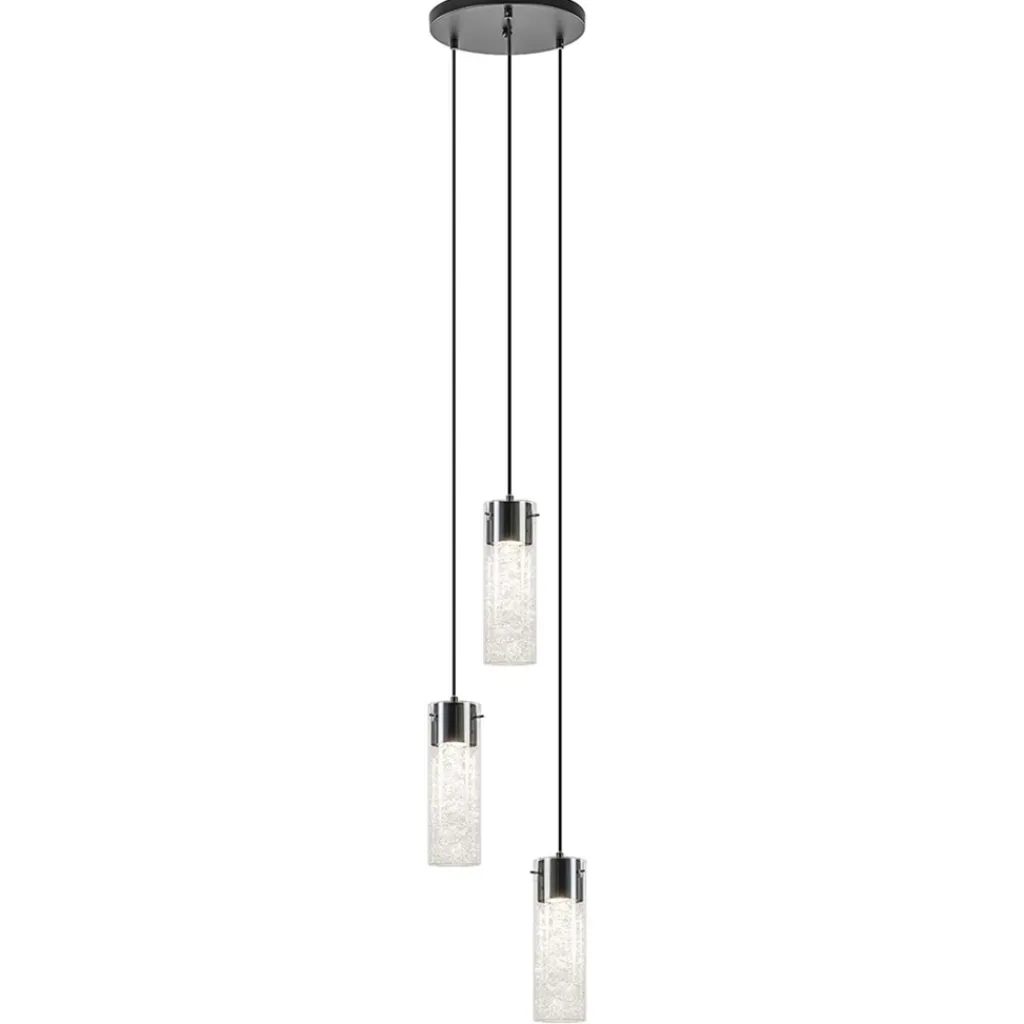 Straluma Hanglamp 3L rond zwart met cilinder glas> Eettafellampen|Pendel Lampen