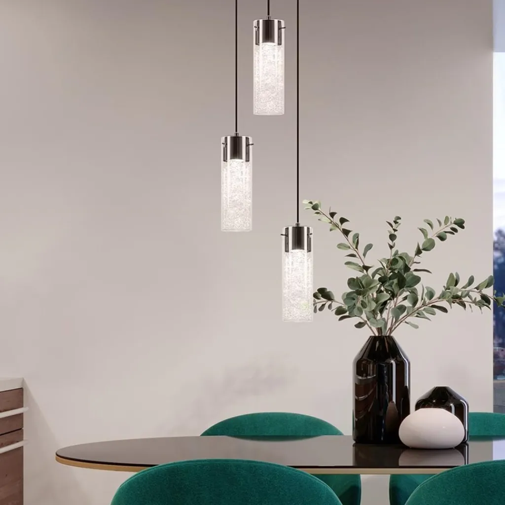 Straluma Hanglamp 3L rond zwart met cilinder glas> Eettafellampen|Pendel Lampen