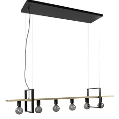 Straluma Hanglamp 6L zwart met houten planken> Eettafellampen|Keukenverlichting