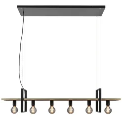 Straluma Hanglamp 6L zwart met houten planken> Eettafellampen|Keukenverlichting