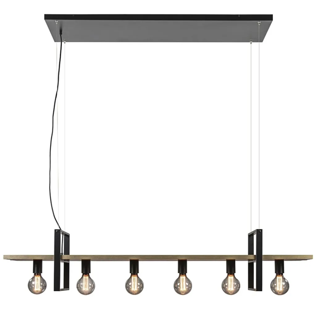 Straluma Hanglamp 6L zwart met houten planken> Eettafellampen|Keukenverlichting