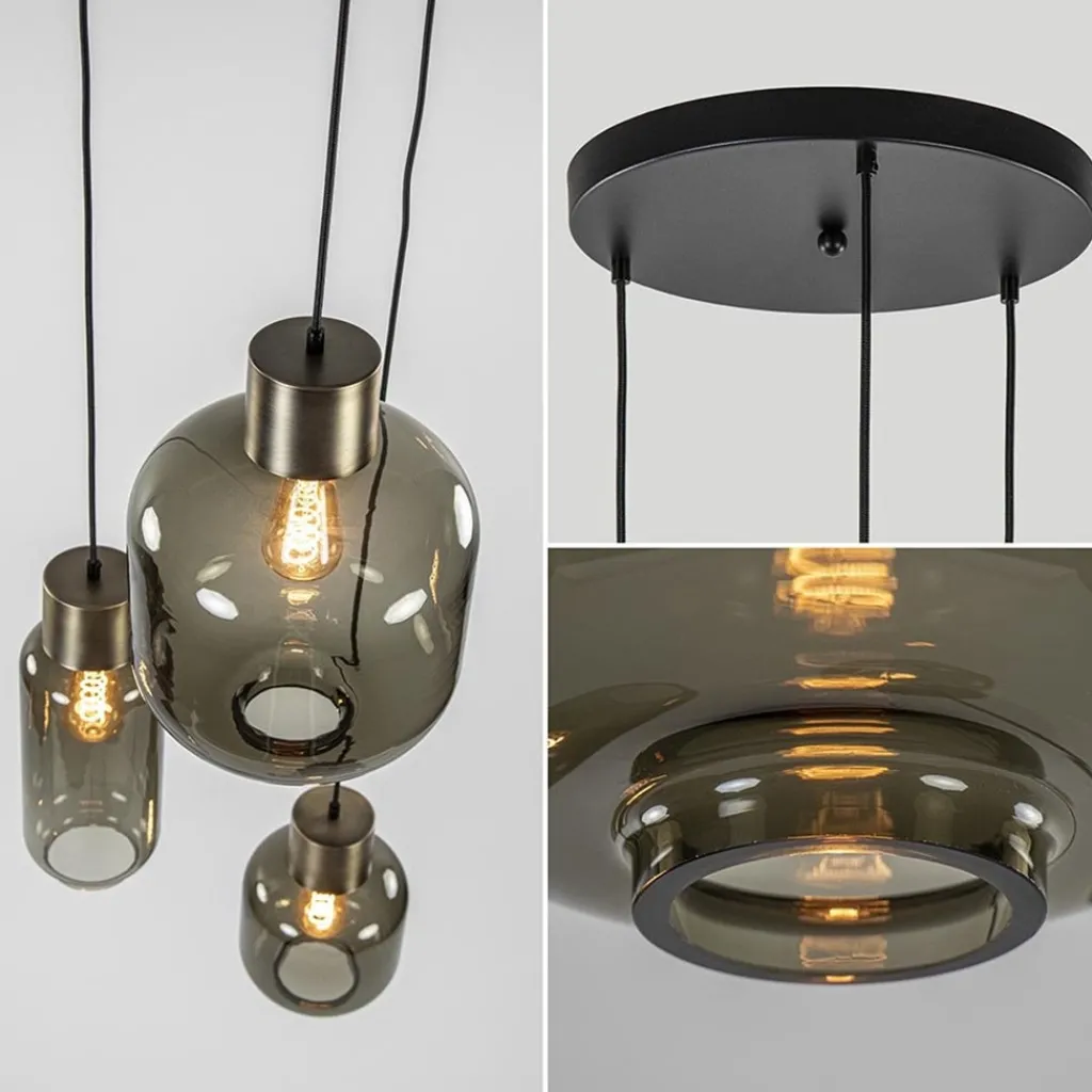 Straluma Hanglamp Lett 3L rond zw/brons smoke mix> Videverlichting|Pendel Lampen