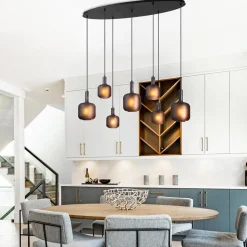 Straluma Hanglamp 7-lichts ovaal met mat zwart glas></noscript> Eettafellampen|Pendel Lampen