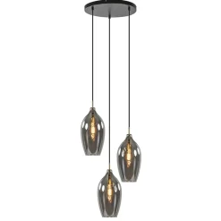 Straluma Hanglamp Lukaro 3-L antiek brons + smoke glas> Hanglampen|Eettafellampen