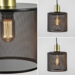 Straluma Hanglamp mat zwarte kap cilinder met goud><noscript><img width=