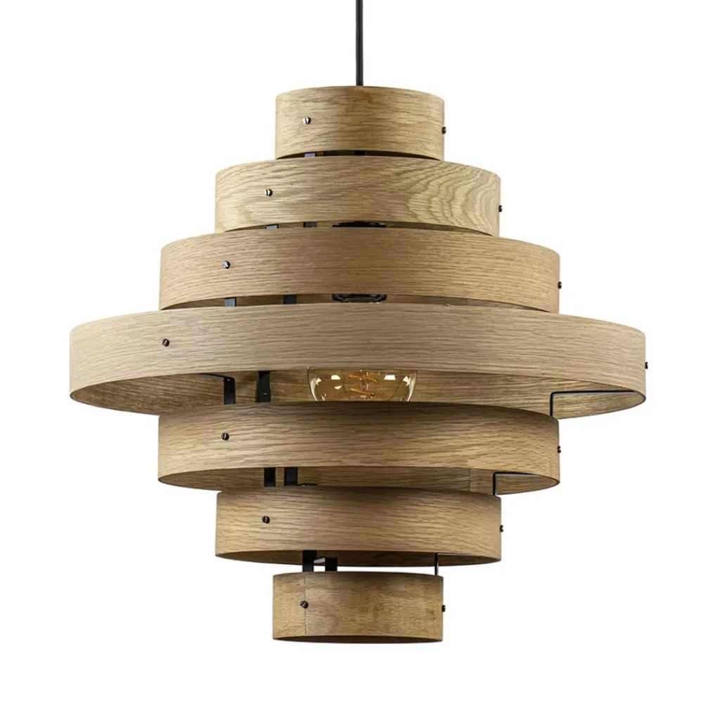 Straluma Hanglamp Oaknut hout 7 ringen> Eettafellampen|Eetkamerverlichting