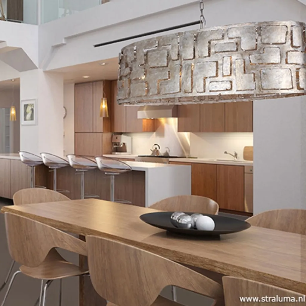 Straluma Hanglamp Pablo ovaal ambachtelijk zilver> Eettafellampen|Keukenverlichting