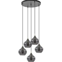 Straluma Hanglamp Rakel 5L rond antiek brass + smoke glas> Eettafellampen|Light and Living