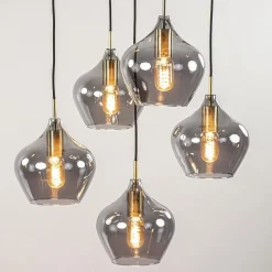 Straluma Hanglamp Rakel 5L rond antiek brass + smoke glas></noscript> Eettafellampen|Light and Living