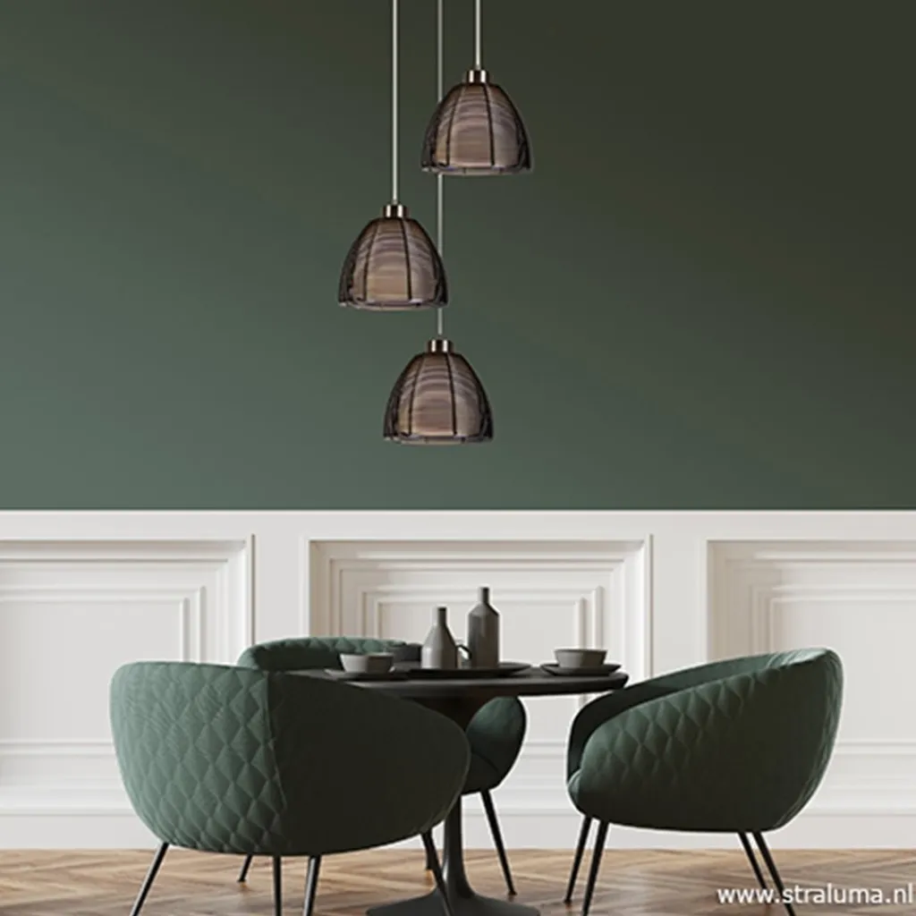 Straluma Hanglamp rond 3-lichts zwart draad/glas> Eettafellampen|Draadlampen