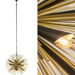 Straluma Hanglamp Springfield rond zwart/goud sprieten> Eettafellampen|Videverlichting