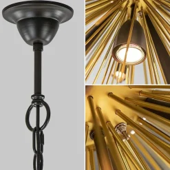 Straluma Hanglamp Springfield rond zwart/goud sprieten></noscript> Eettafellampen|Videverlichting
