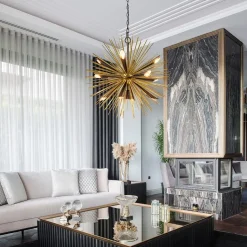 Straluma Hanglamp Springfield rond zwart/goud sprieten></noscript> Eettafellampen|Videverlichting