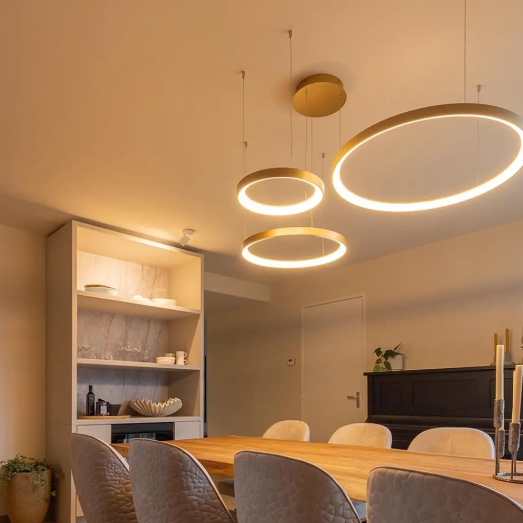 Straluma Hanglamp Vidal 3 ringen matgoud> Hanglampen|Eettafellampen