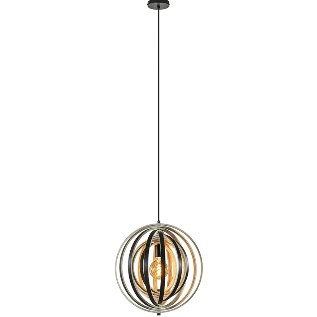 Straluma Hanglamp Woody 44 zwart/naturel hout> Eettafellampen|Woonkamerlampen