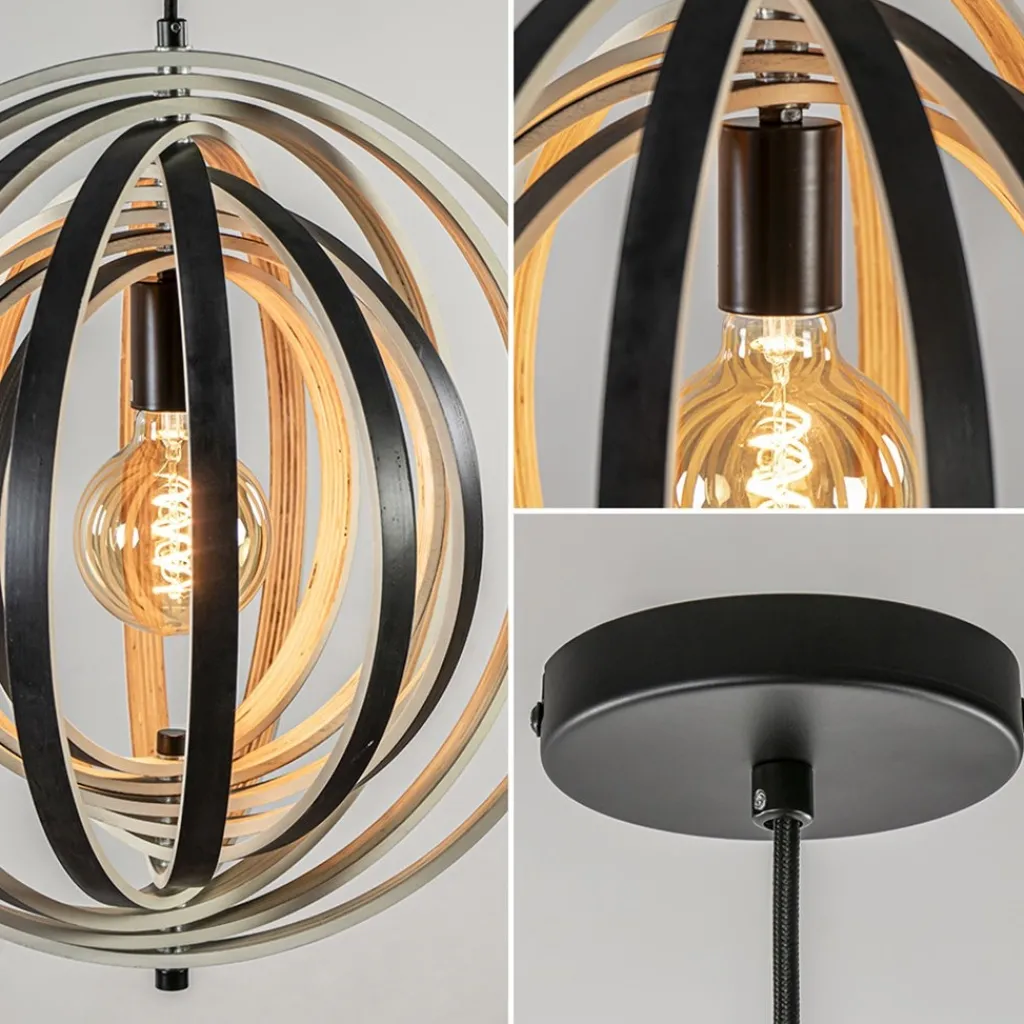 Straluma Hanglamp Woody 44 zwart/naturel hout> Eettafellampen|Woonkamerlampen