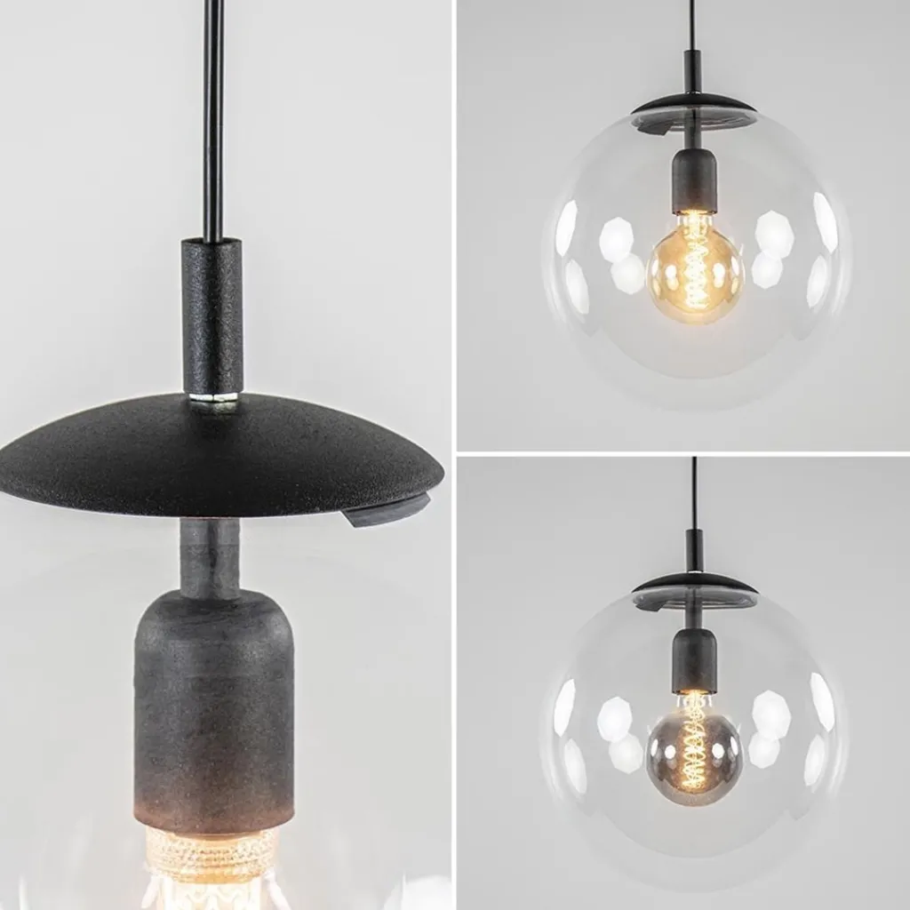 Straluma Hanglamp zwart met helder glazen bol 30 cm> Woonkamerlampen|Slaapkamerlampen