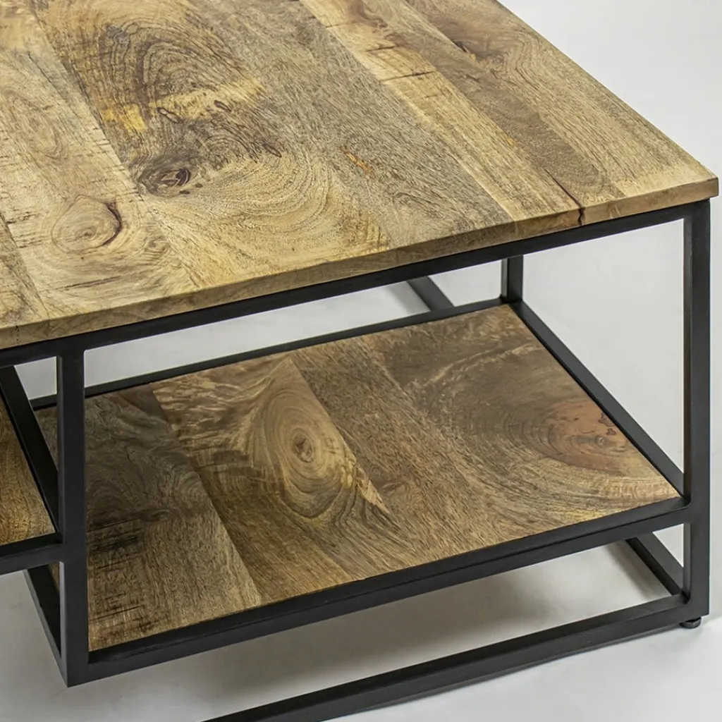 Straluma Hoektafel mangohout met zwart frame 70x70x40 cm> Salontafels|Bijzettafels