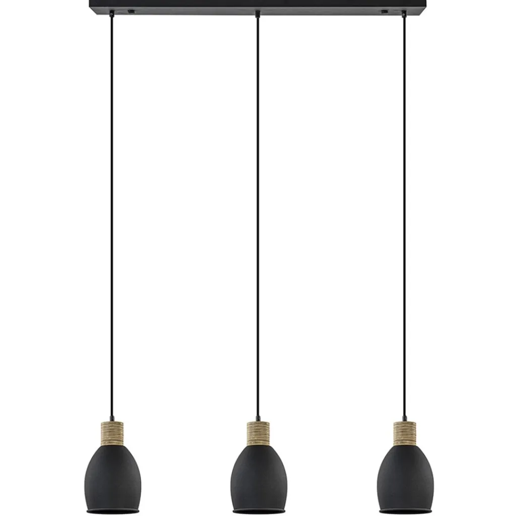 Straluma Industrieel landelijke hanglamp 3-lichts zwart met hout> Eettafellampen|Keukenverlichting