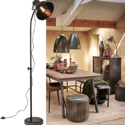 Straluma Industrieel landelijke vloerlamp Jody zink met hout><noscript><img width=