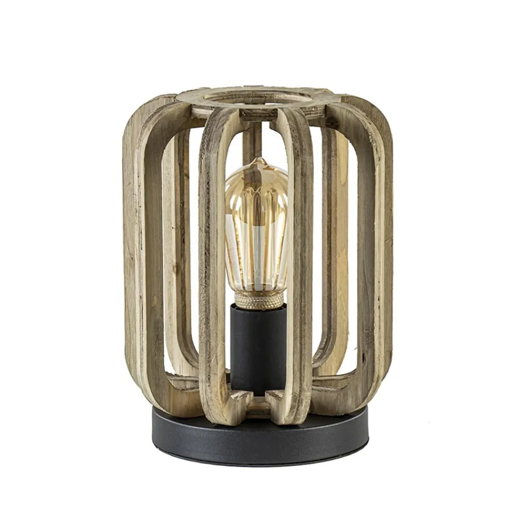 Straluma Industriële tafellamp houten kooi met mat zwart> Tafellampen|Kooilampen