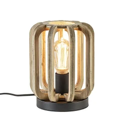 Straluma Industriële tafellamp houten kooi met mat zwart> Tafellampen|Kooilampen