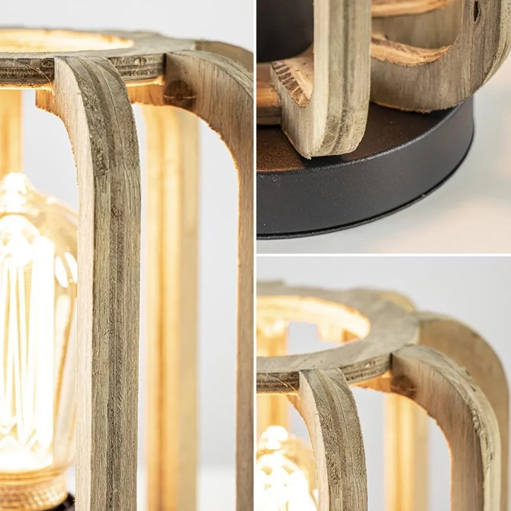 Straluma Industriële tafellamp houten kooi met mat zwart> Tafellampen|Kooilampen