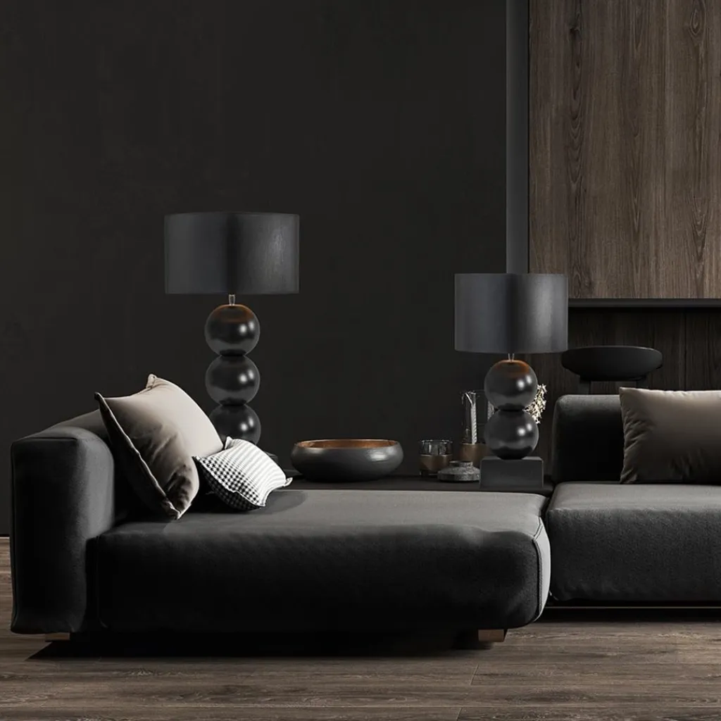 Straluma Keramieken tafellamp bollen zwart met kap> Tafellampen|Schemerlampen