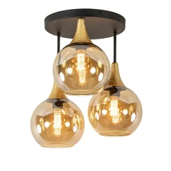 Straluma Klassieke plafondlamp zwart/goud met amber glas> Woonkamerlampen|Slaapkamerlampen