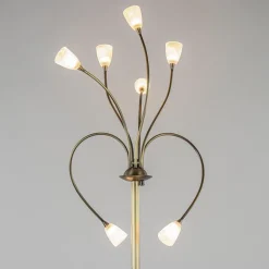 Straluma Klassieke vloerlamp brons met wit gevlamd glas en dimbaar LED><noscript><img width=