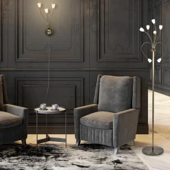 Straluma Klassieke vloerlamp brons met wit gevlamd glas en dimbaar LED><noscript><img width=