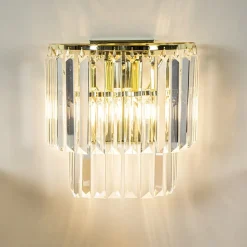 Straluma Klassieke wandlamp goud met helder glazen pegels><noscript><img width=