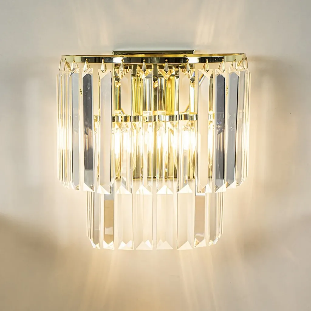 Straluma Klassieke wandlamp goud met helder glazen pegels> Wandlampen|Klassieke Verlichting