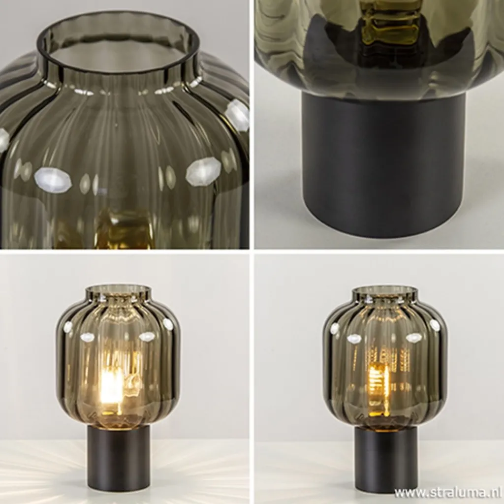 Straluma Kleine glazen tafellamp grijs/zwart> Slaapkamerlampen|Keukenverlichting