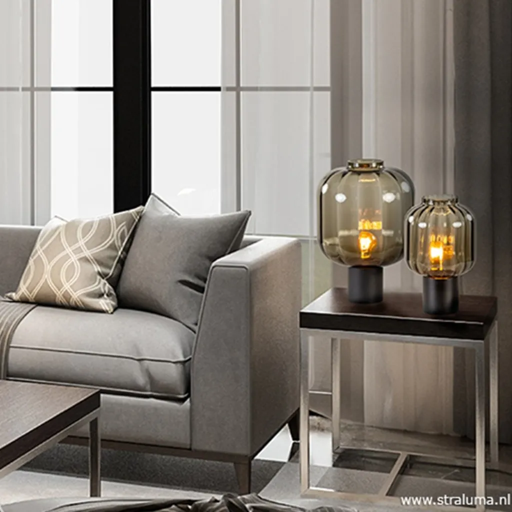 Straluma Kleine glazen tafellamp grijs/zwart> Slaapkamerlampen|Keukenverlichting