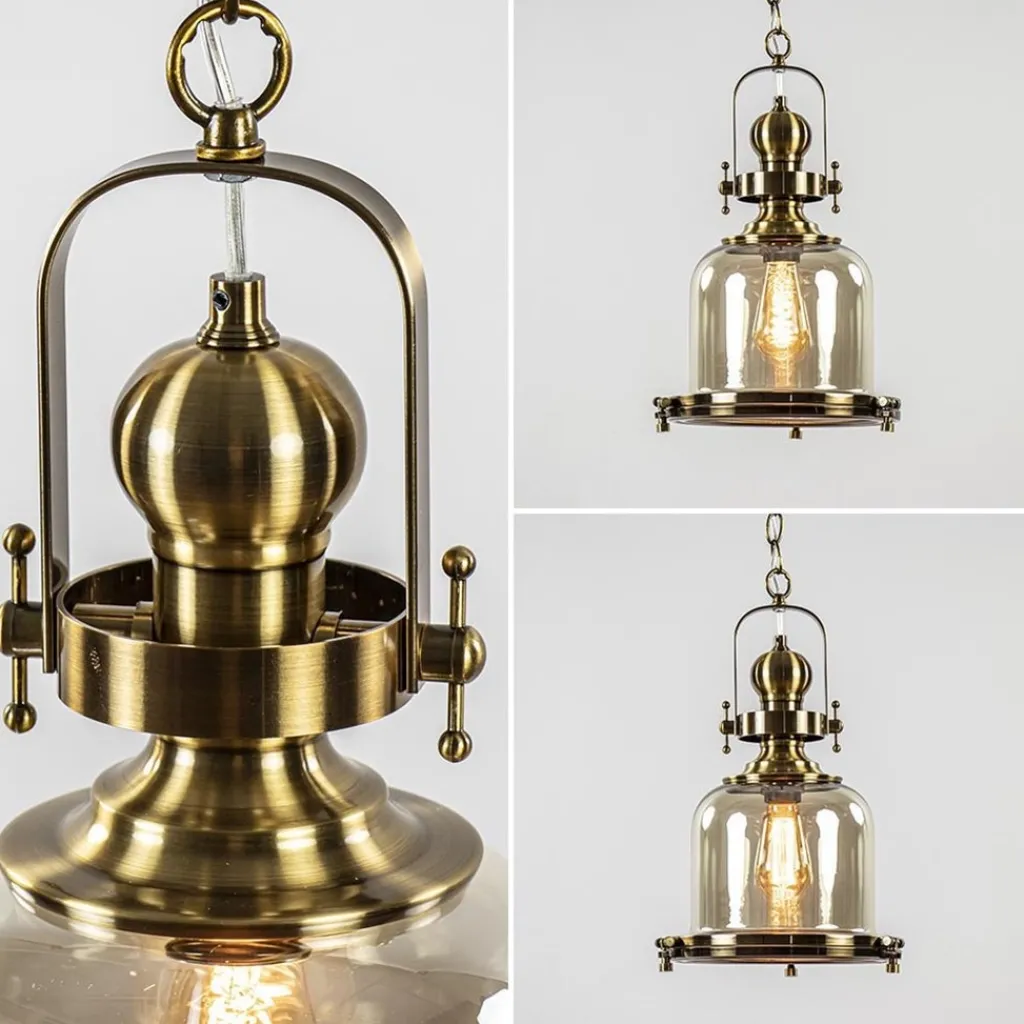 Straluma Kleine hanglamp brons met amber glas> Keukenverlichting|Eetkamerverlichting