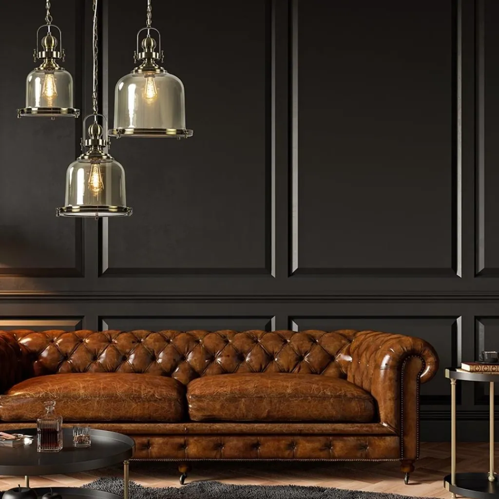 Straluma Kleine hanglamp brons met amber glas> Keukenverlichting|Eetkamerverlichting