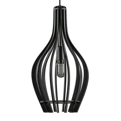 Straluma Kleine hanglamp kegel houten lamellen zwart> Eetkamerverlichting|Hanglampen