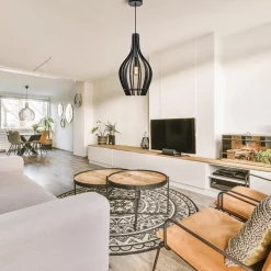 Straluma Kleine hanglamp kegel houten lamellen zwart><noscript><img width=