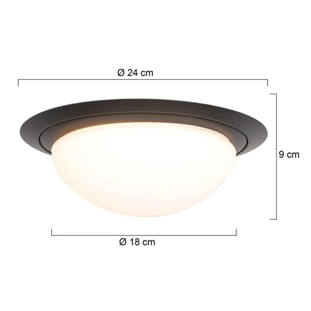 Straluma Kleine LED plafondlamp zwart met wit glas IP44> Plafondlampen|Plafonnières