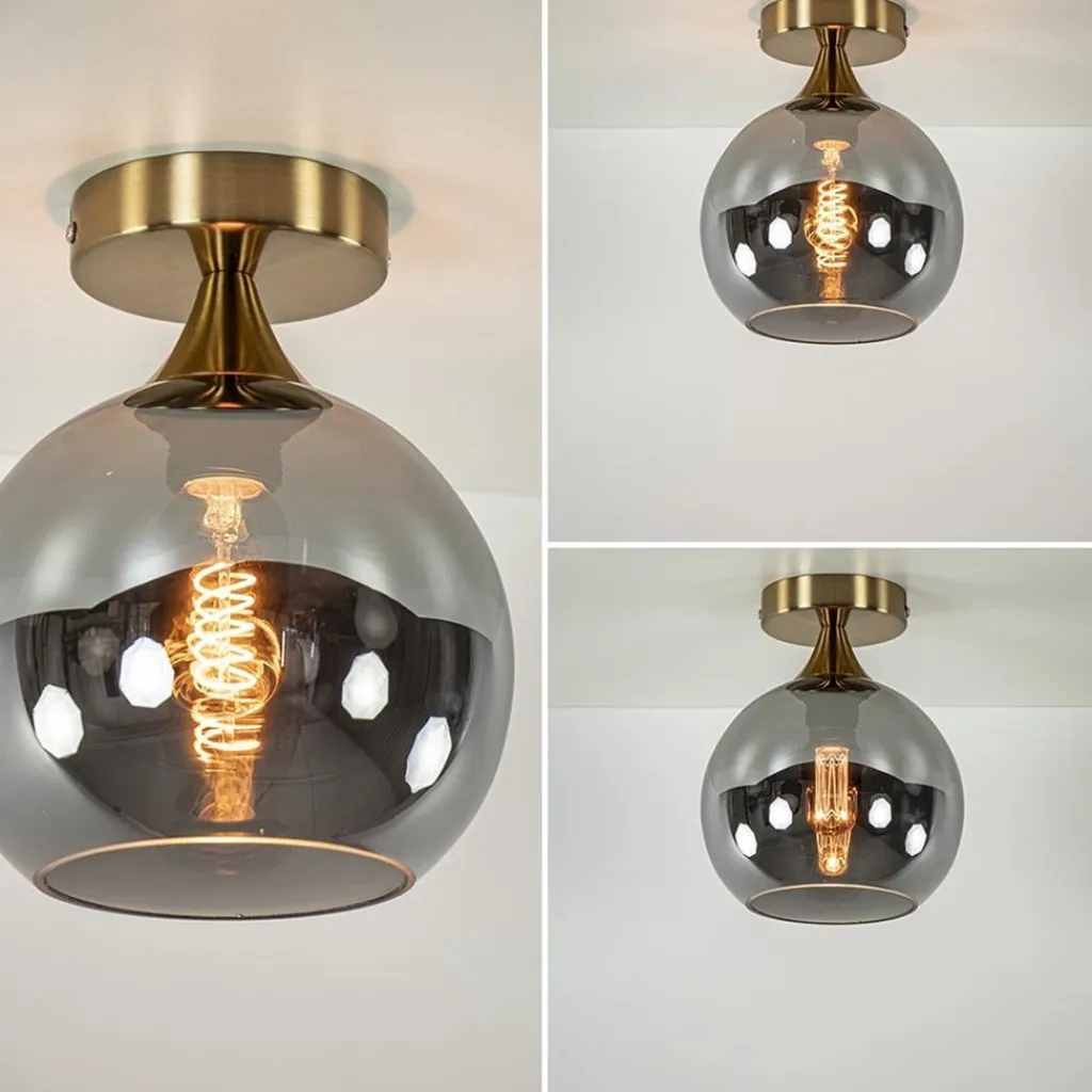 Straluma Kleine plafondlamp goud met smoke glas> Plafondlampen|Retro Verlichting