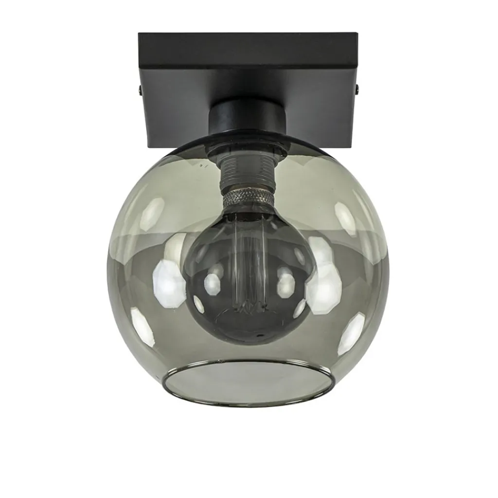 Straluma Kleine plafondlamp zwart met smoke glas 20 cm> Keukenverlichting|Plafondlampen